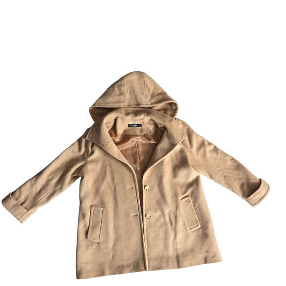 Lauren Ralph Lauren Tan Removable Hood Wool Coat Large - Picture 2 of 8